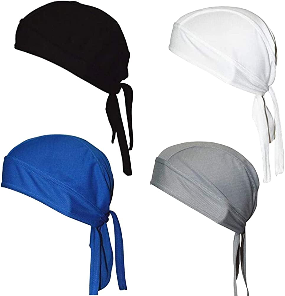 Super Absorbent Skull Caps Built-In No Sweat Liners Moisture Absorbent Bandana Headbands for Men Women Dew Rag with Sweatband Apparel & Accessories > Clothing Accessories > Bandanas & Headties QING Black,white,gray,blue