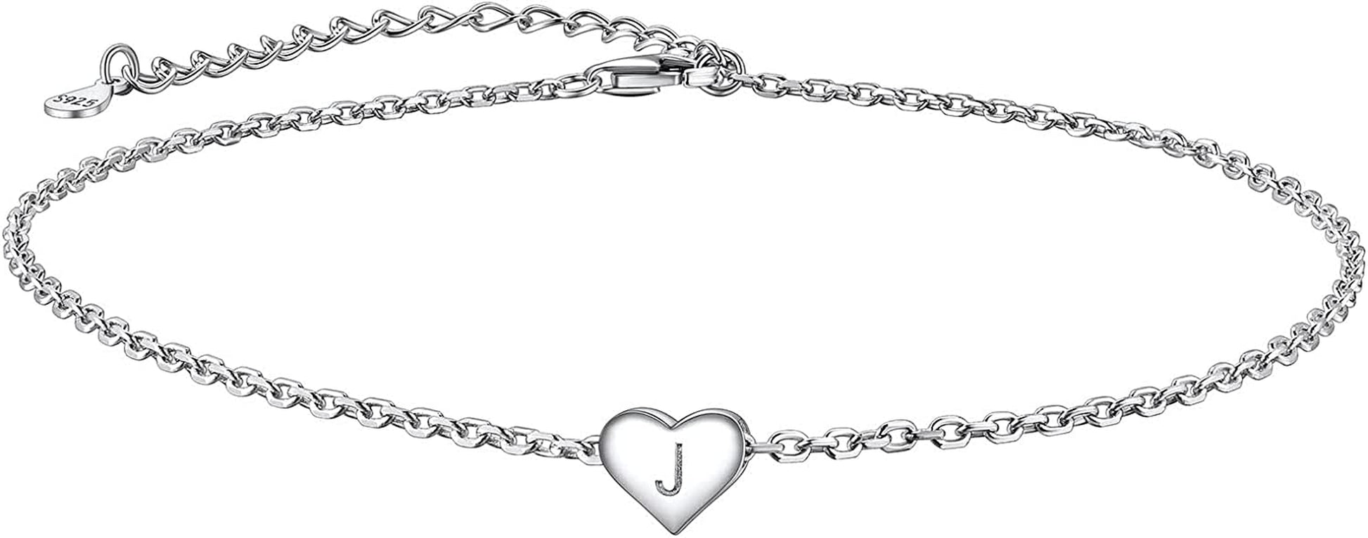 Suplight 925 Sterling Silver A-Z Initial Heart Anklets, Dainty Ankle Bracelets Beach Jewelry for Women Girls (With Gift Box) Apparel & Accessories > Jewelry > Anklets Suplight Jewelry J