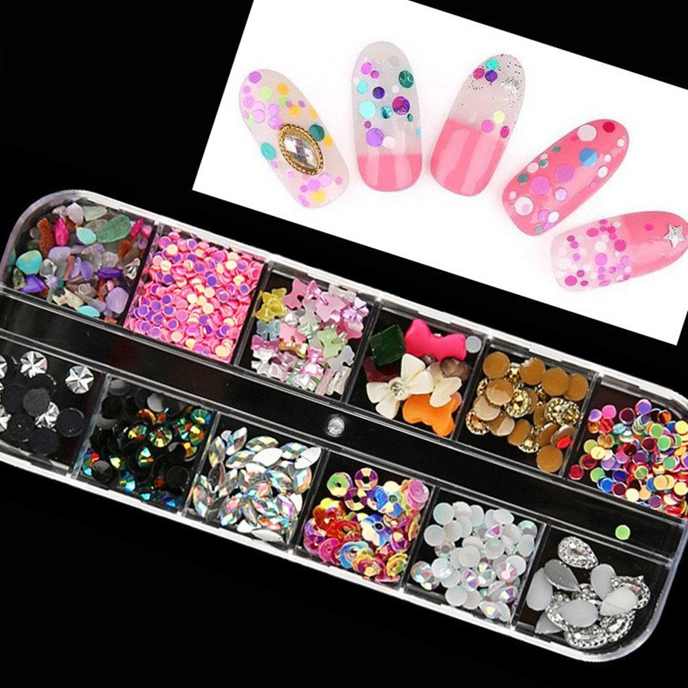 BEINNY 4 Boxes 12 Grids Nail Art Rhinestones + 1 PC Dotting Pen + 1 PC Straight Tweezer Tool Kits Nail Art Rhinestones Studs Health & Beauty > Personal Care > Cosmetics > Cosmetic Tools > Nail Tools BEINNY