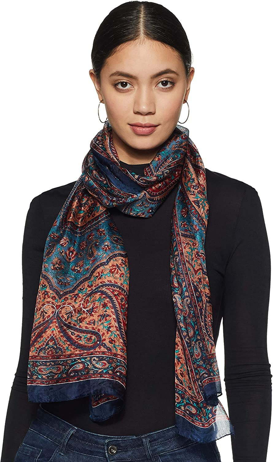 Stylore 100% Silk Scarf Long Lightweight Sunscreen Shawl Wrap Scarves Apparel & Accessories > Clothing Accessories > Scarves & Shawls Stylore Pf Navy Blue