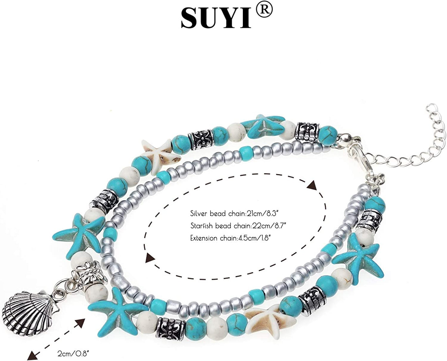 Suyi 5Pcs Layered Beach Anklets for Women Girls Adjustable Sea Turtle Anklets Bracelets Boho Anklet Foot Jewelry Apparel & Accessories > Jewelry > Anklets Suyi