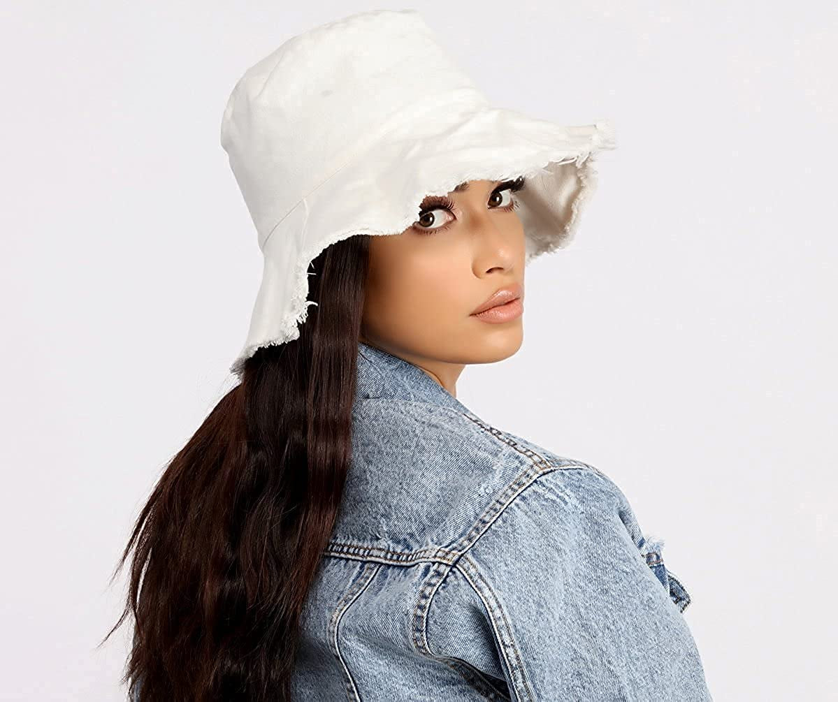 Frayed-Edge-Bucket-Hat-Summer Distressed-Beach-Sun-Hat-For-Women Men Teens Girls- Floppy Wide-Brim Fisherman Cap(Size: 7 1/8) Apparel & Accessories > Clothing Accessories > Hats UTOWO
