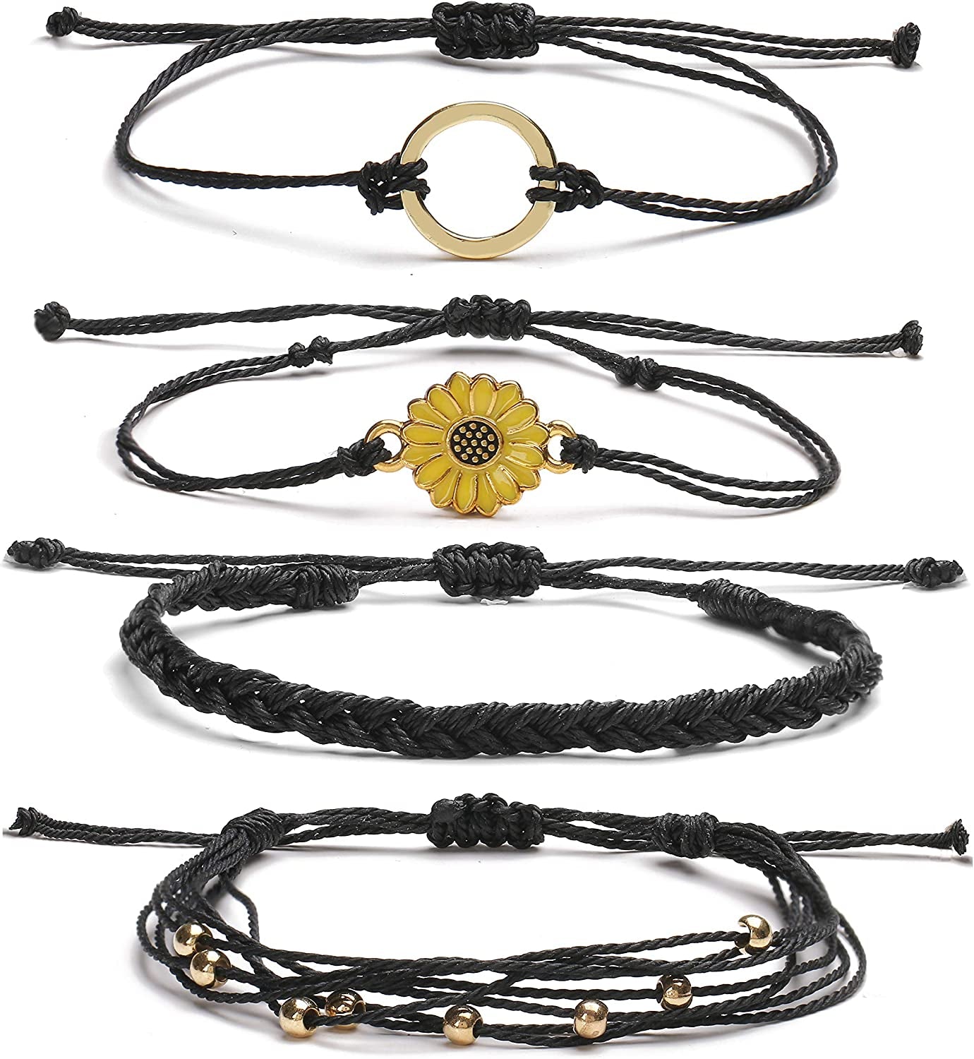 Choice of All String Bracelets for Teen Girls Boho Waterproof Bracelets Ankle Bracelets for Girls Christmas Gifts Wave Surfer Bracelets Summer Beach Anklets Apparel & Accessories > Jewelry > Anklets choice of all black 4pcs