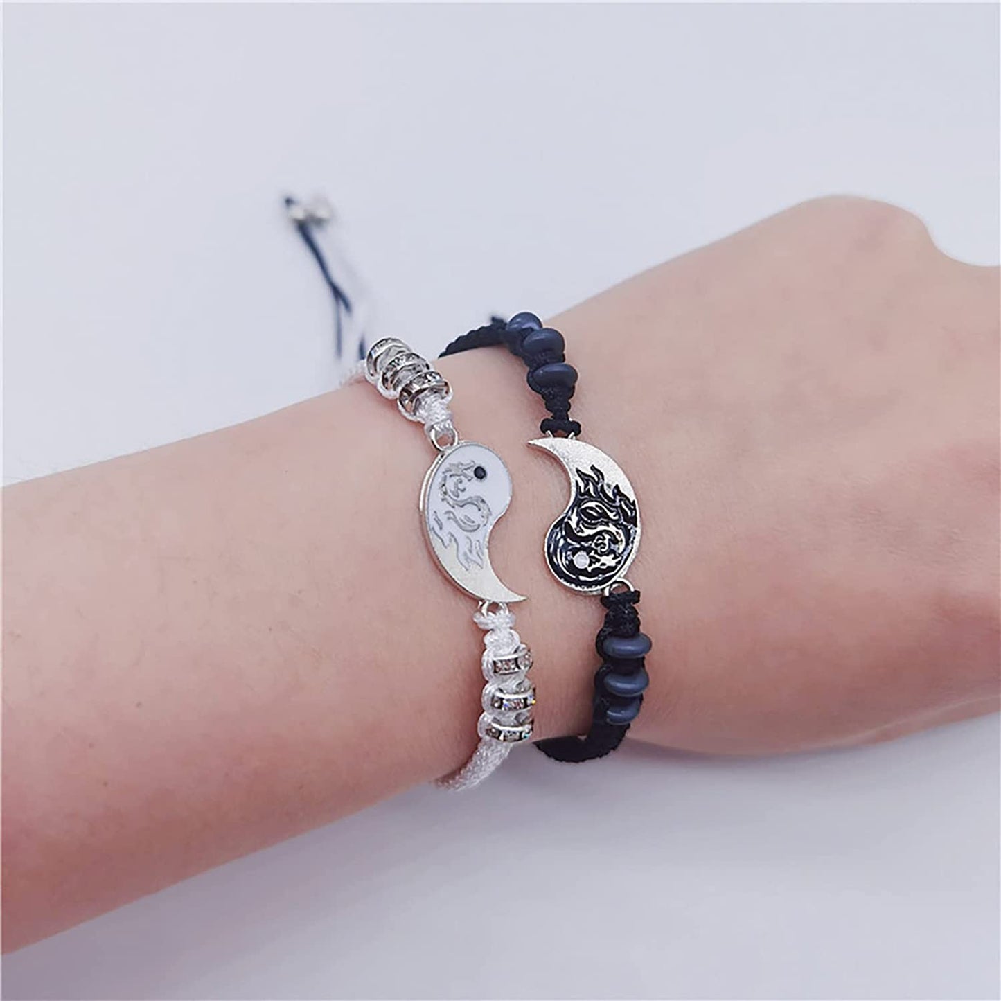 Link Chain Bracelets for Women Men Best Friend Bracelets 2 Matching Yin and Yangs Adjustable Rope Bracelets for Friendship Relationship Boyfriend Trendy Dainty Simple Fashion Style (A, One Size) Apparel & Accessories > Jewelry > Bracelets Generic