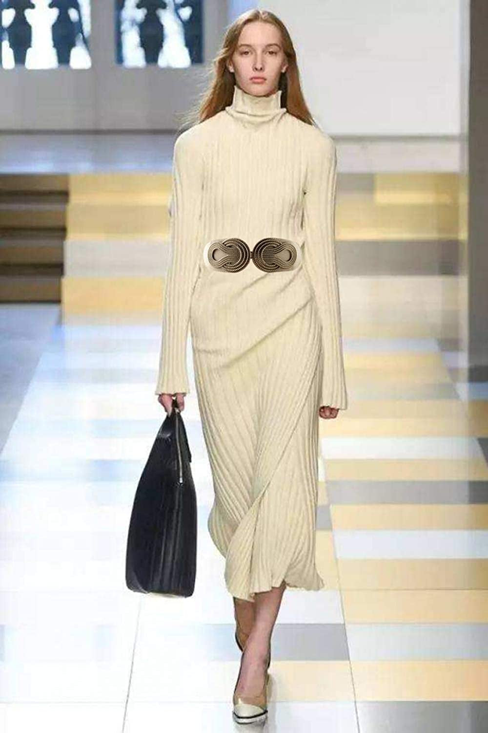 VOCHIC 2Pcs Vintage Basic Stretchy Elastic Wide Waist Belt for Womens Dress Metal Interlock Buckle Apparel & Accessories > Clothing Accessories > Belts VOCHIC