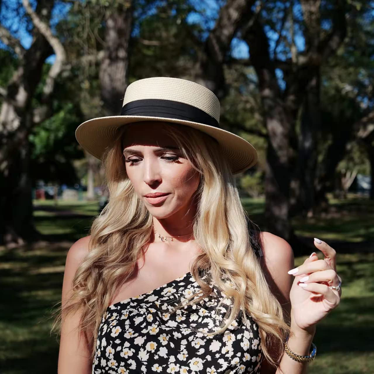 Lanzom Sun Hats for Women Wide Brim Straw Boater Hat Foldable Packable Beach Hat for Summer Apparel & Accessories > Clothing Accessories > Hats Lanzom