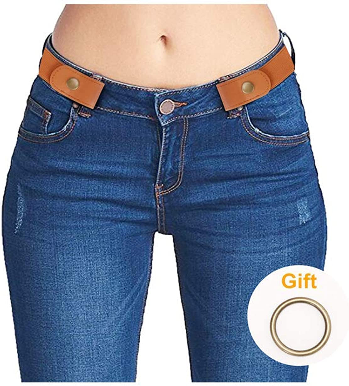 No Buckle Elastic Stretch Belts for Men and Women, Comfortable Invisible Belts for Jeans Pants Apparel & Accessories > Clothing Accessories > Belts SUOSDEY M-brown S--M:Waist size 24''-34''
