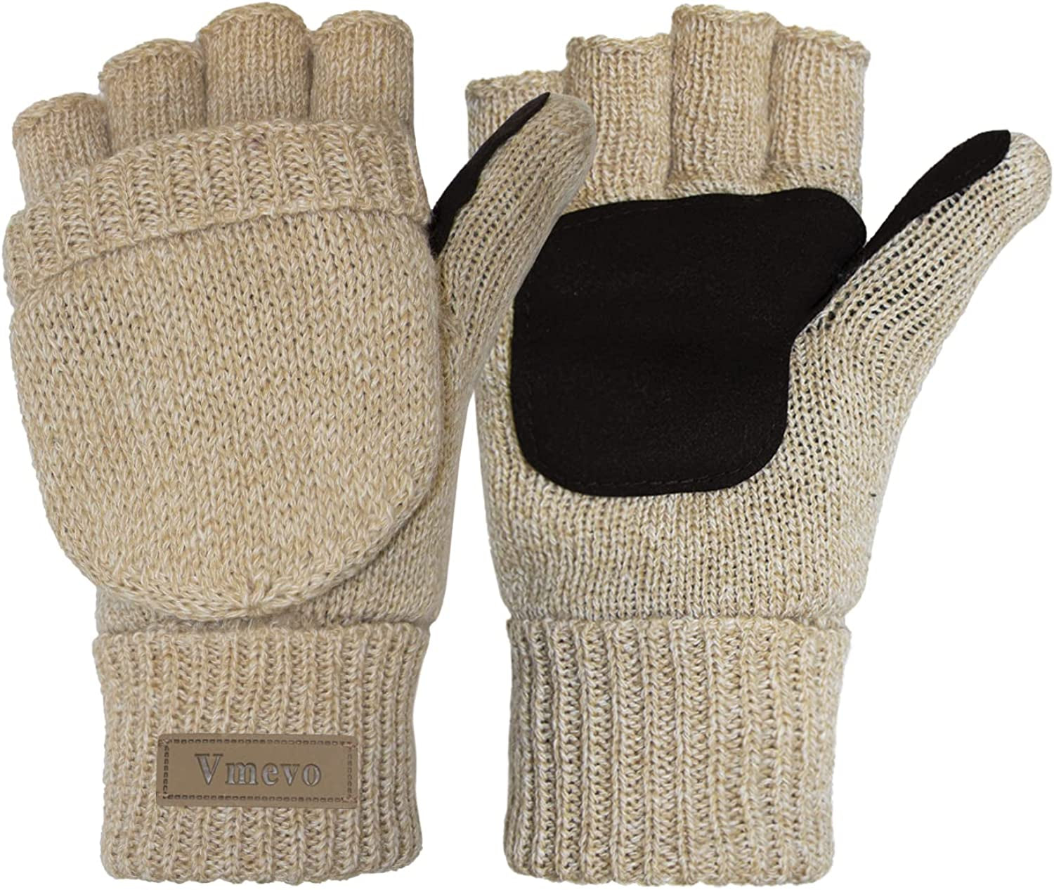 Winter Knitted Convertible Fingerless Gloves Wool Mittens Warm Mitten Glove for Women and Men Apparel & Accessories > Clothing Accessories > Gloves & Mittens ViGrace Khaki Large