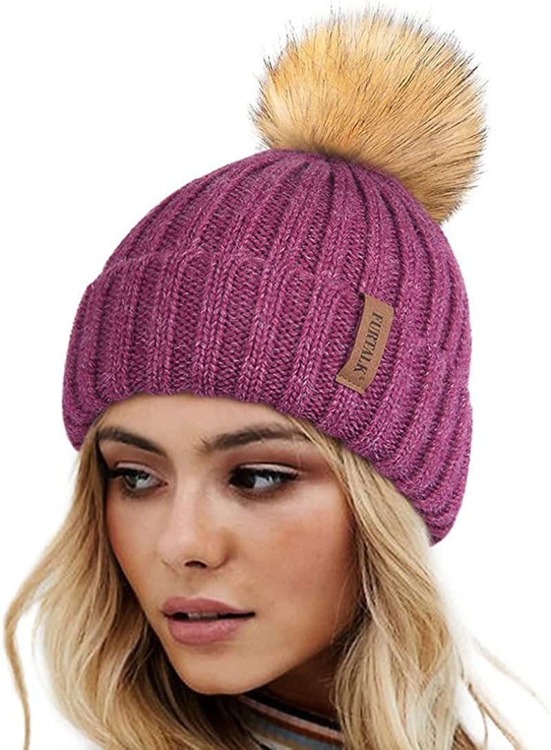 FURTALK Womens Winter Knitted Beanie Hat with Faux Fur Pom Warm Knit Skull Cap Beanie for Women… Apparel & Accessories > Clothing Accessories > Hats KYLIE MAX 33-mixed Rose