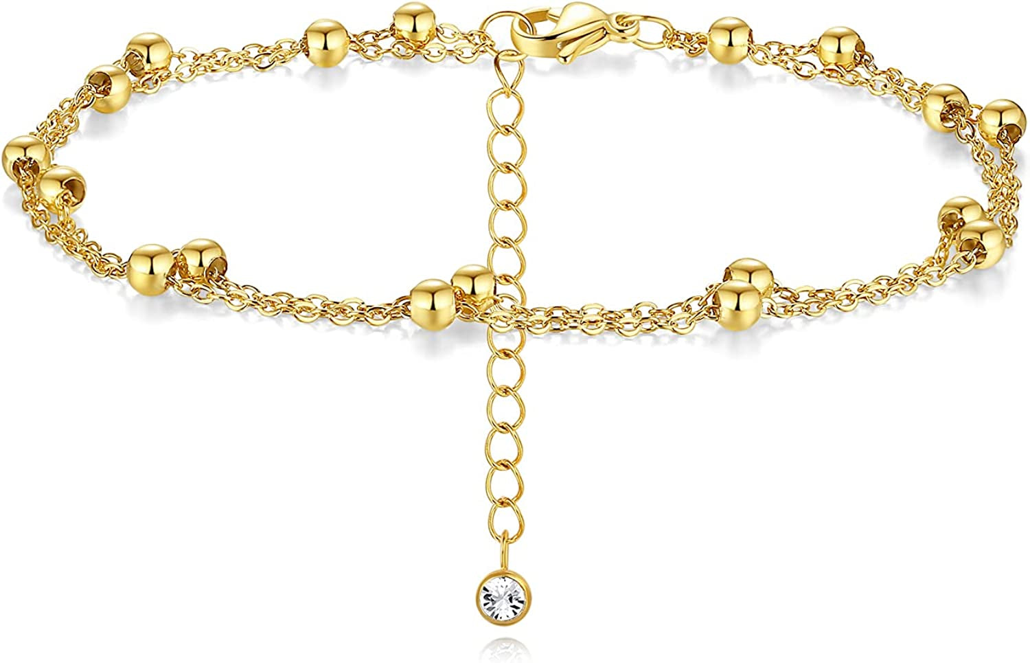 SAM & LORI 2 Pcs Anklets Set 18K Gold Plated Dainty Layered Personalized Initial Anklets Bracelets - Blue Butterfly - Sparkling CZ Evil Eye - Adjustable Summer Jewelry for Women Teen Girls Apparel & Accessories > Jewelry > Anklets SAM & LORI Layered Bead Chain