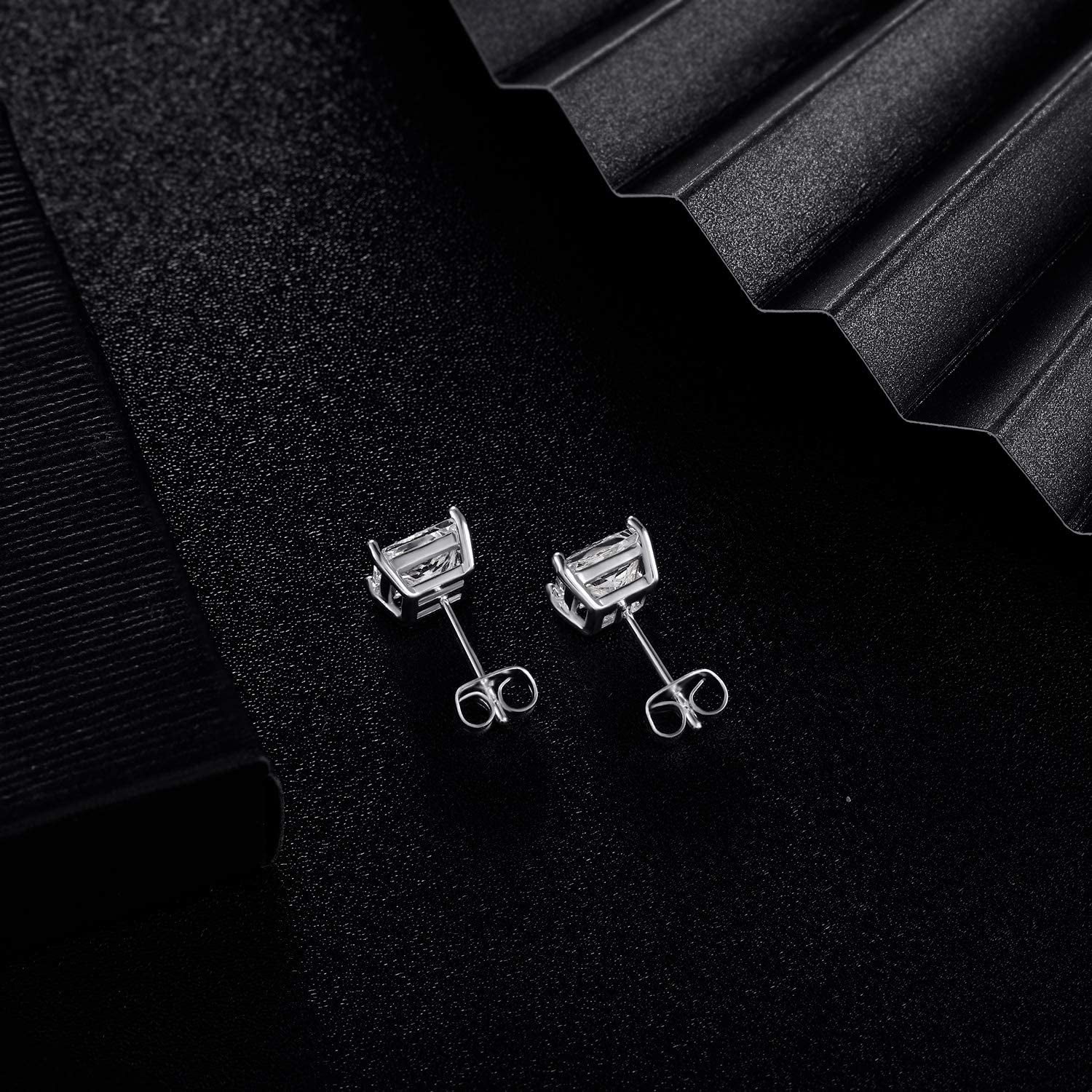 MDFUN 18K White Gold Plated Princess Cut Clear Cubic Zirconia Stud Earring Pack of 5 Pairs Apparel & Accessories > Jewelry > Earrings MDFUN