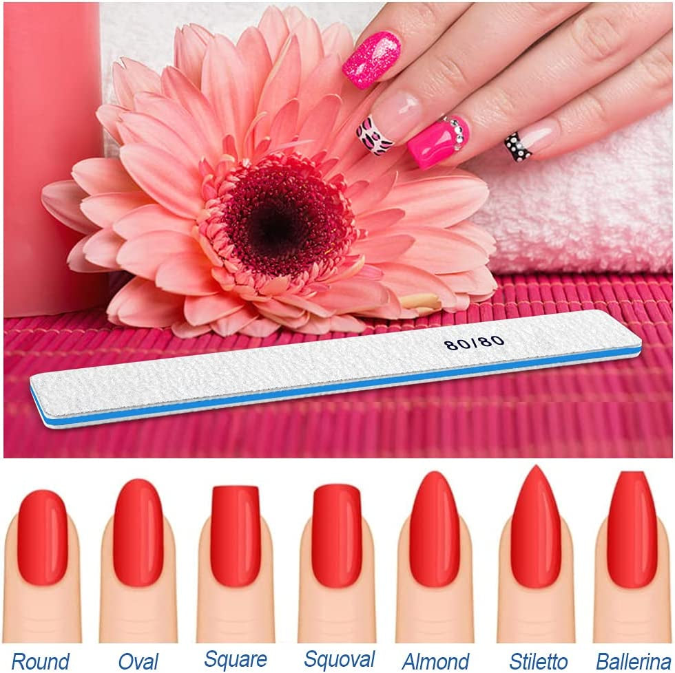 Nail Files-Nail File for Acrylic Nails 12Pcs, 80/80 Grit Nail Files Emery Boards for Acrylic Nails, Jumbo File Washable Thick Professional Square Nail File Manicure Tools for Nail Tech Health & Beauty > Personal Care > Cosmetics > Cosmetic Tools > Nail Tools BLESWIN
