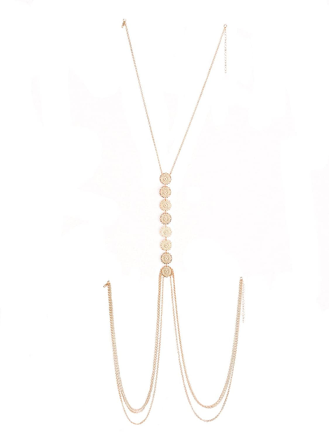 Fxmimior Belly Body Chain Hot Bikini Sexy Double Gold Layer Cross over Harness Body Jewelry Waist Charm Belly Chain for Women Apparel & Accessories > Jewelry > Body Jewelry fxmimior