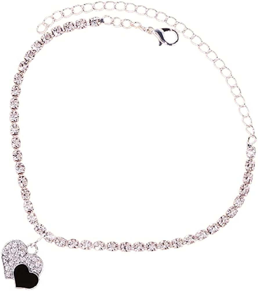 Rhinestone Heart Ankle Bracelets for Women Girls Crystal Tennis Chain Anklet Love Heart Foot Jewelry Beach Hip Hop Jewelry Apparel & Accessories > Jewelry > Anklets Fenix-us Black