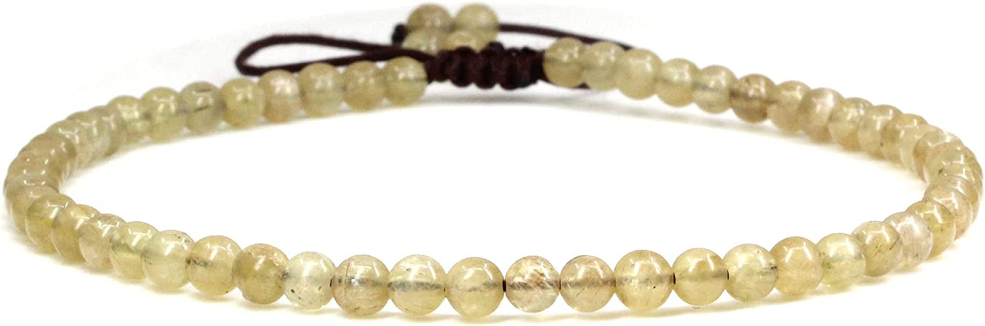 Keleny Natural Gemstone 4Mm round Bead Charm Stretch Anklet for Women Brown Rope Adjustable 8.6-11 Inch Apparel & Accessories > Jewelry > Anklets Kelenystones Yellow Apatite