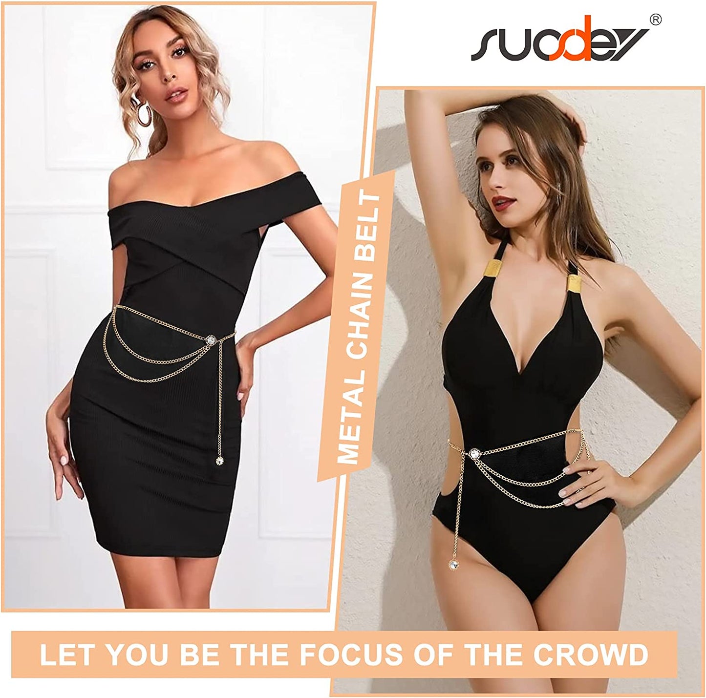 Metal Body Chain Women Belly Waist Chain SUOSDEY Fashion Body Jewelry Link Belts Apparel & Accessories > Jewelry > Body Jewelry SUOSDEY