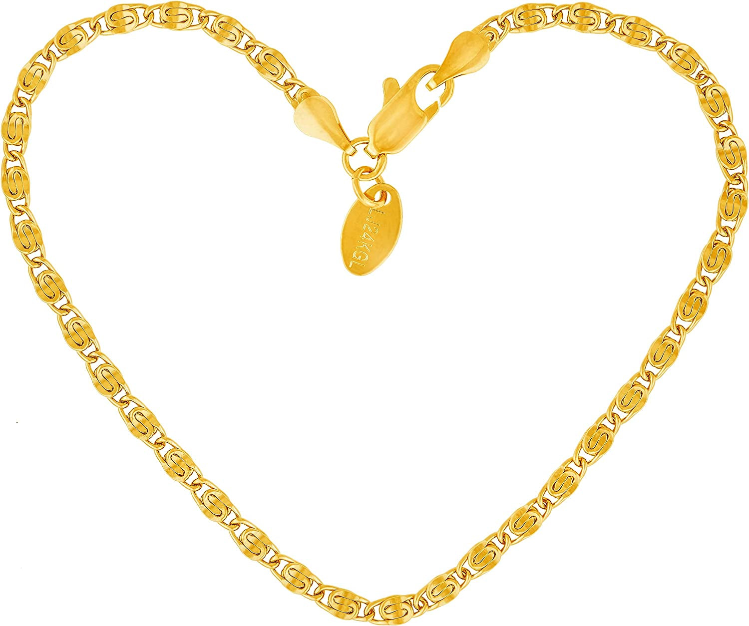 LIFETIME JEWELRY Diamond Cut Scroll Anklet for Women & Girls 24K Gold Plated Bracelet Apparel & Accessories > Jewelry > Anklets LIFETIME JEWELRY 3mm 11.0 Inches