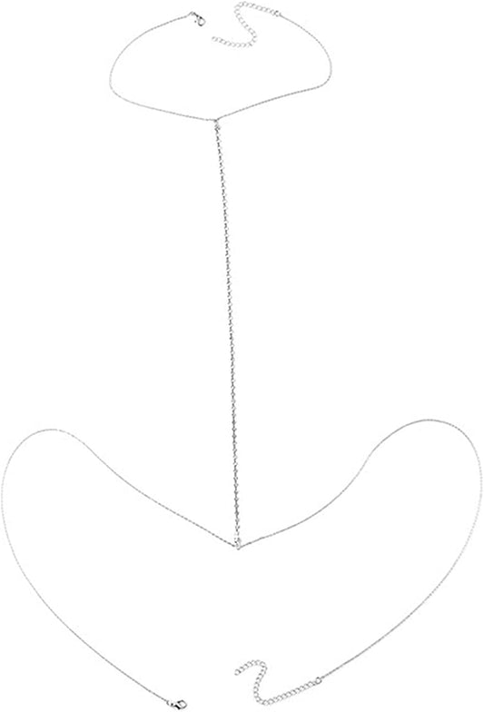 Sexy Rhinestone Bead Tassel Bikini Bra Body Chain for Women Girl Teen Exaggerated 14K Gold Silver Plated Seed Necklace Adjustable Summer Beach Body Jewelry Apparel & Accessories > Jewelry > Body Jewelry Caiyao B silver-1