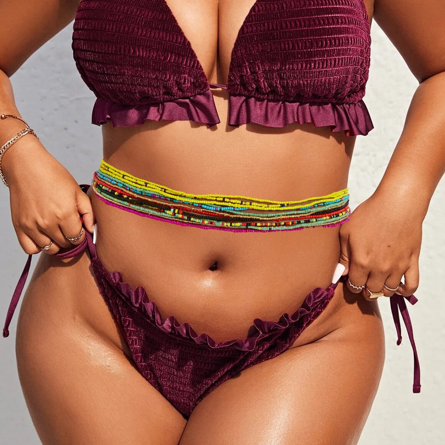 Taouzi 8-12Pcs Waist Beads for Women Weight Loss Colorful Beaded Body Chain Handmade Boho Waist Chains Belly Bead Body Chain Jewelry for Women Apparel & Accessories > Jewelry > Body Jewelry Taouzi