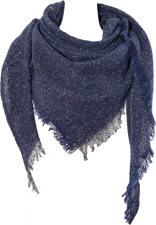 Wander Agio Womens Winter Scarfs Warm Scarf Half Shawls Triangle Scarves Stripe Plaid Apparel & Accessories > Clothing Accessories > Scarves & Shawls Wander Agio Pure Dake Blue 18