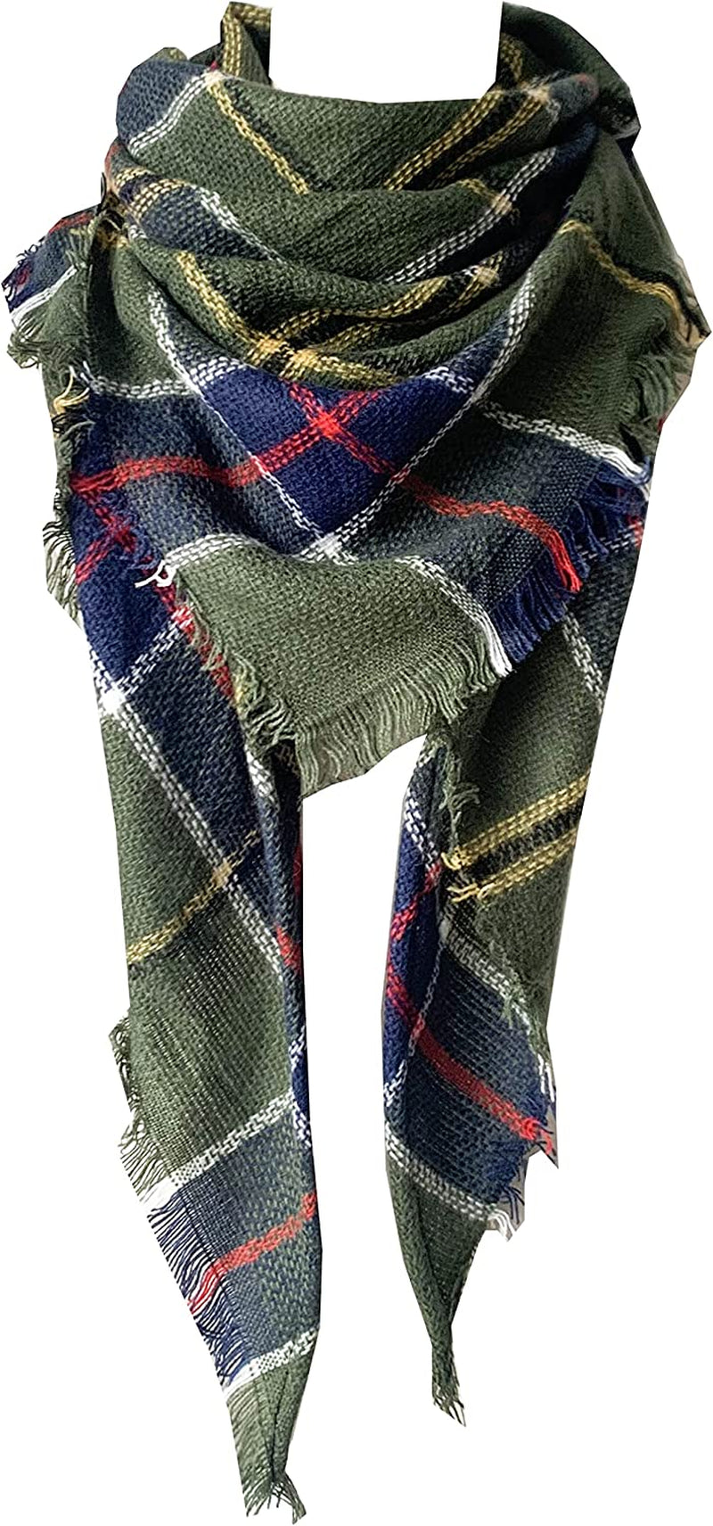 Wander Agio Womens Warm Long Shawl Winter Wraps Large Scarves Knit Cashmere Feel Plaid Triangle Scarf Apparel & Accessories > Clothing Accessories > Scarves & Shawls Wander Agio Plaid Army Green 32
