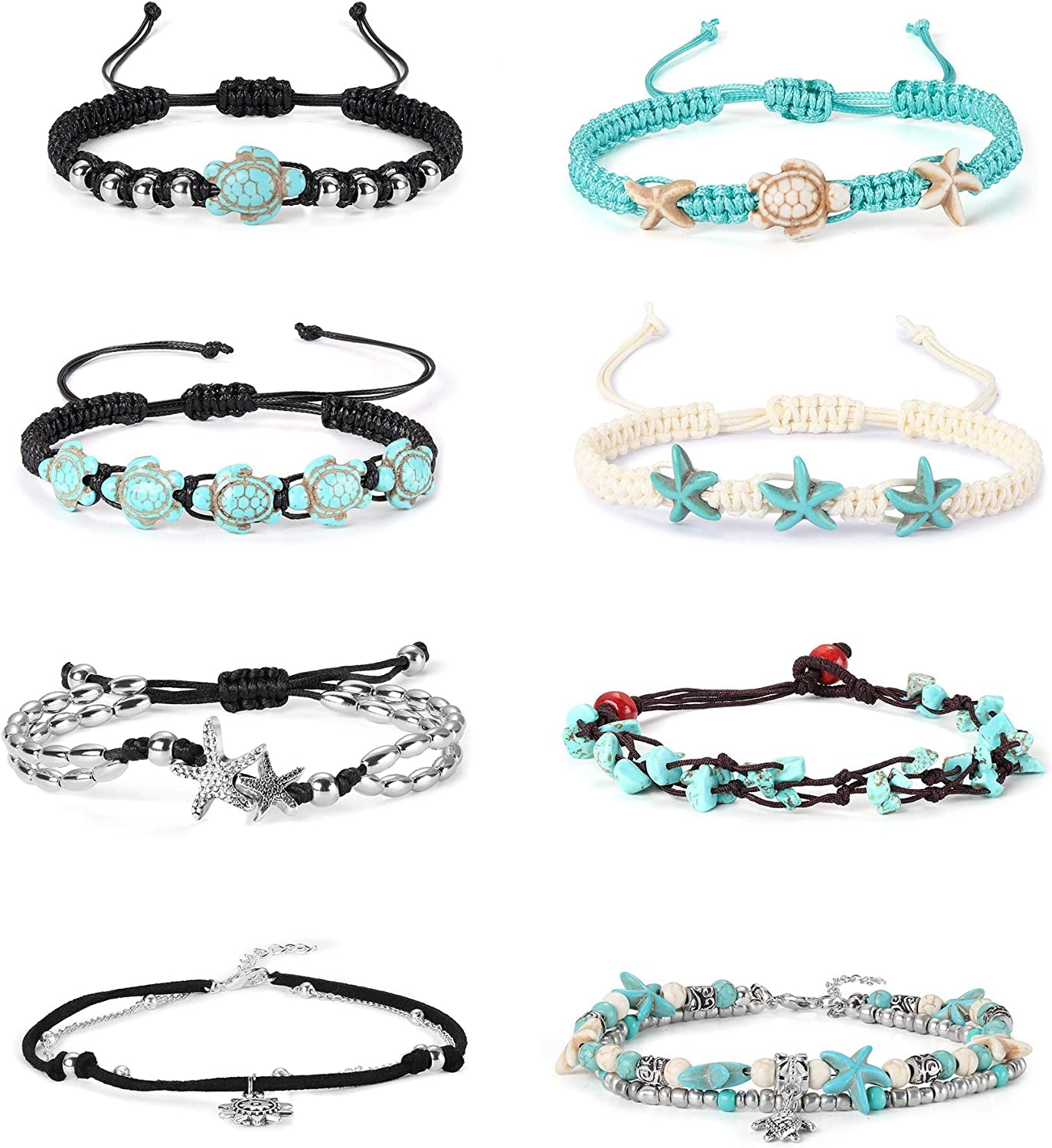 Finrezio 8-12PCS Anklets for Women Girls Adjustable Boho Turtle Starfish Beach Ankle Bracelets Foot Jewelry Set Handmade Apparel & Accessories > Jewelry > Anklets FINREZIO B: 8PCS Boho Anklets
