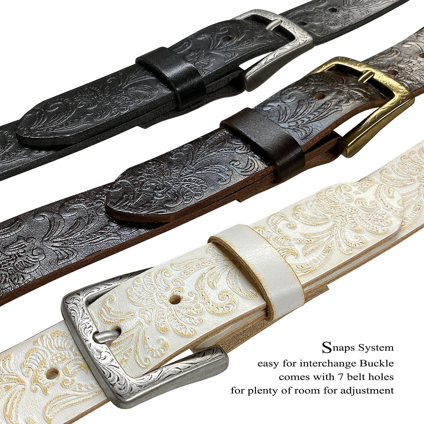 Cowboy Cowgirl Western Tooled Floral Embossed Full Grain Genuine Leather Belt Strap 1-1/2"(38Mm) Wide Apparel & Accessories > Clothing Accessories > Belts Belts.com