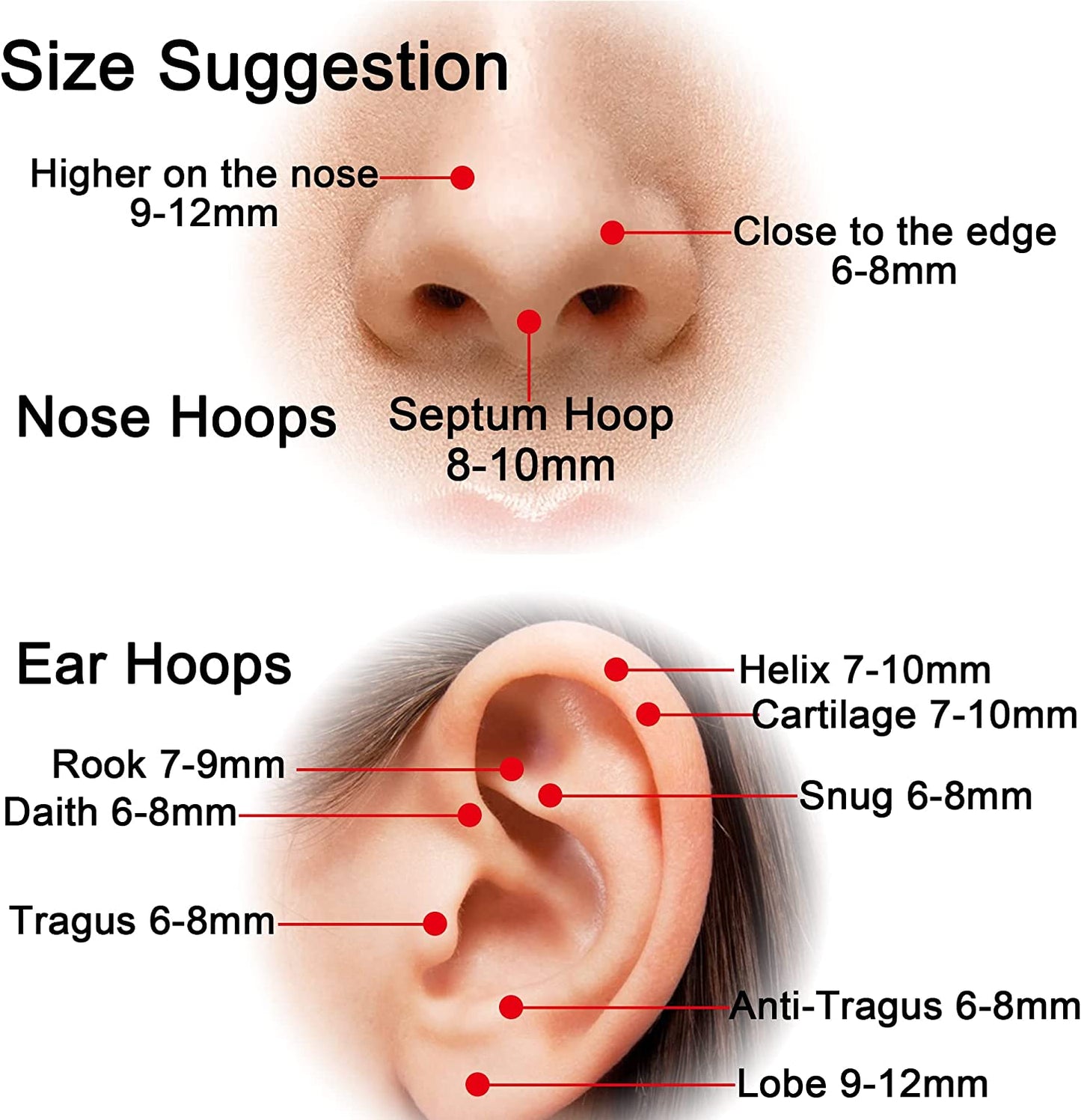 Ldurian Surgical Steel Nose Ring Hypoallergenic Nose Piercing Jewelry 20G 18G 16G 14G Diameter 5Mm to 16Mm Hinged Nose Rings Hoops for Women Gold Silver Rose Gold Black Color Apparel & Accessories > Jewelry > Rings KYLIE MAX