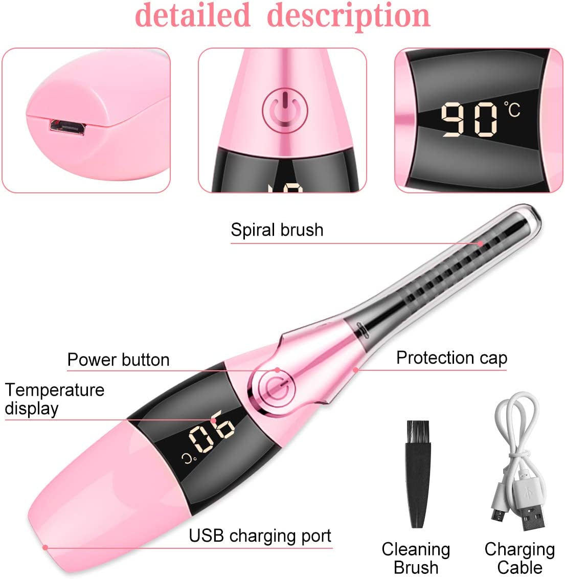 Muisci Heated Eyelash Curler, Portable USB Rechargeable, 4 Temperature Adjustable with LED Digital Display, Quick and Convenient Makeup and Beauty Eyelash Styling Tool Pink Health & Beauty > Personal Care > Cosmetics > Cosmetic Tools > Makeup Tools MuiSci