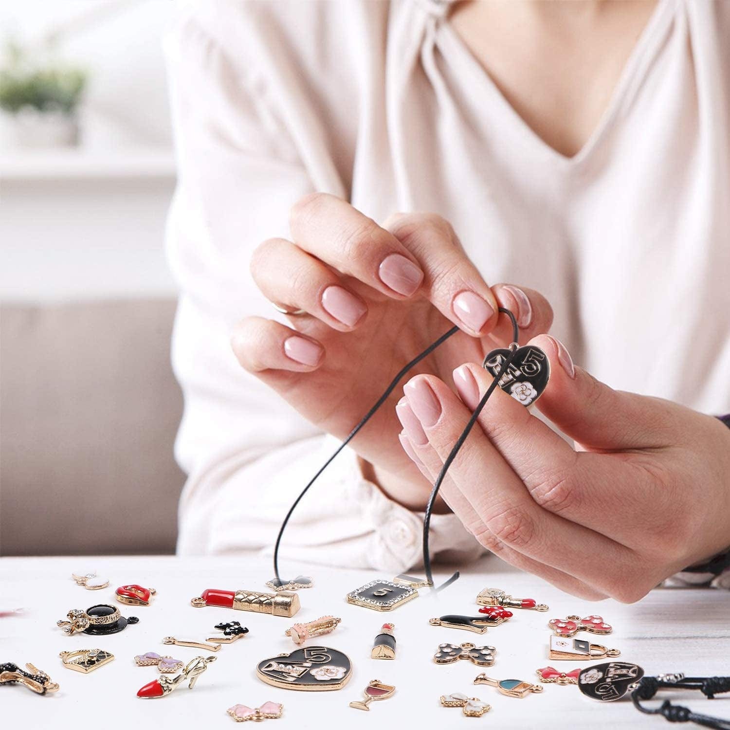 55Pcs Women Assorted Enamel Charms Lipstick Perfume Makeup Charm Pendants DIY Necklace Bracelet Earring for Jewelry Making