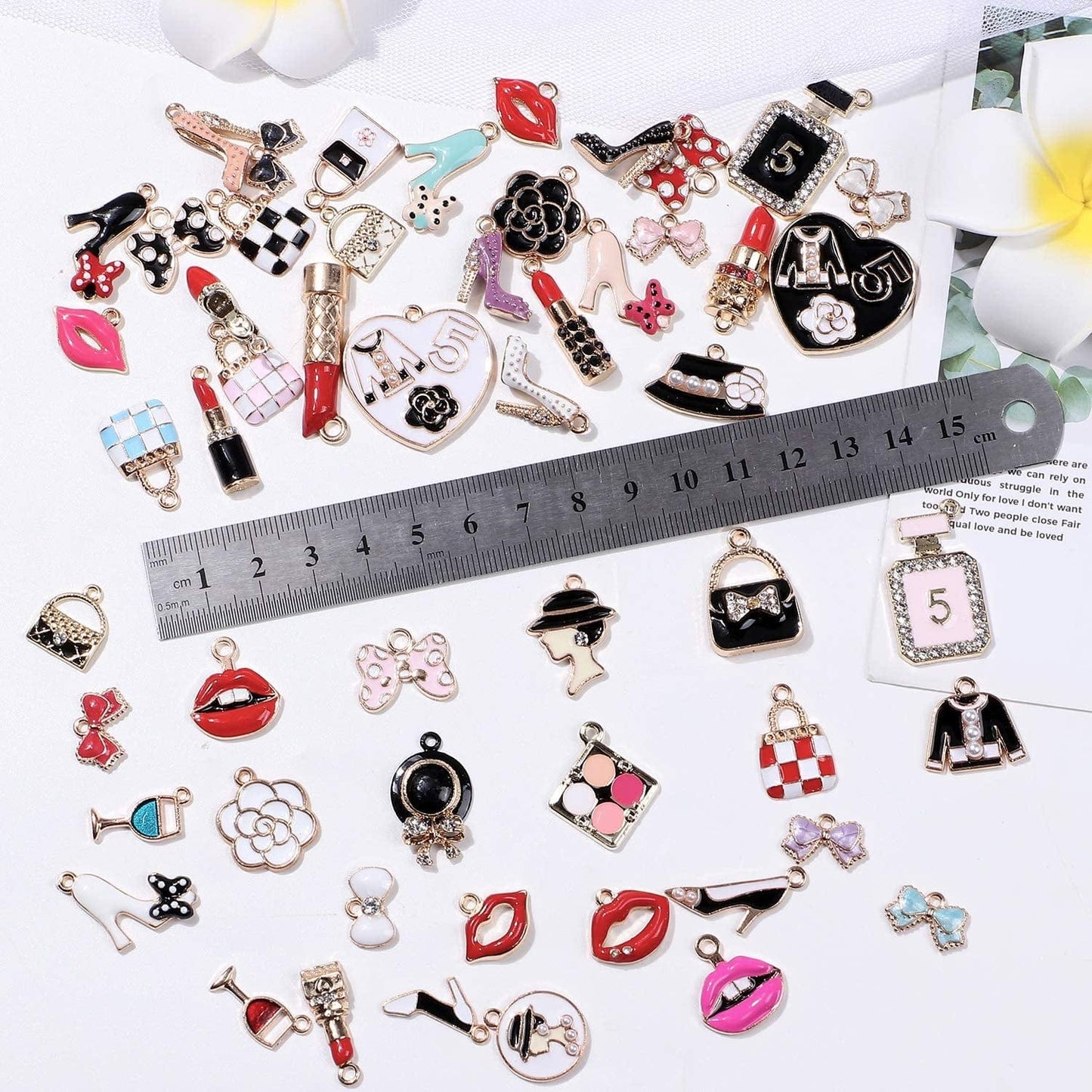 55Pcs Women Assorted Enamel Charms Lipstick Perfume Makeup Charm Pendants DIY Necklace Bracelet Earring for Jewelry Making