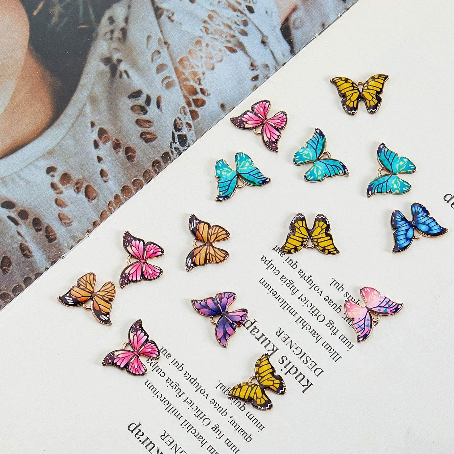 56 Pieces Butterfly Charms Enamel Butterfly Pendants Kawaii Charms for Jewelry Making DIY Necklace Bracelets Accessories