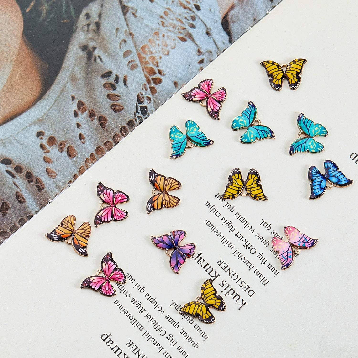 56 Pieces Butterfly Charms Enamel Butterfly Pendants Kawaii Charms for Jewelry Making DIY Necklace Bracelets Accessories