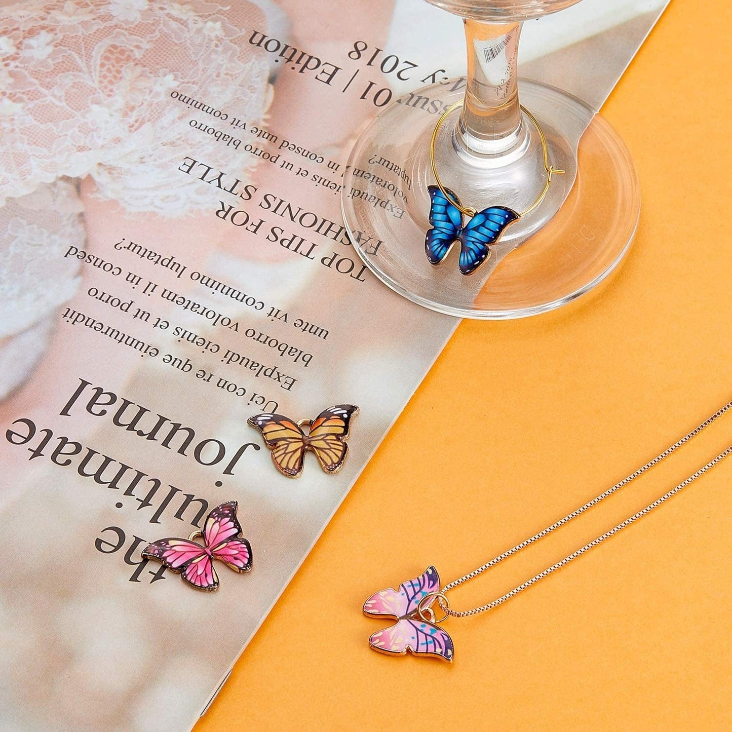 56 Pieces Butterfly Charms Enamel Butterfly Pendants Kawaii Charms for Jewelry Making DIY Necklace Bracelets Accessories