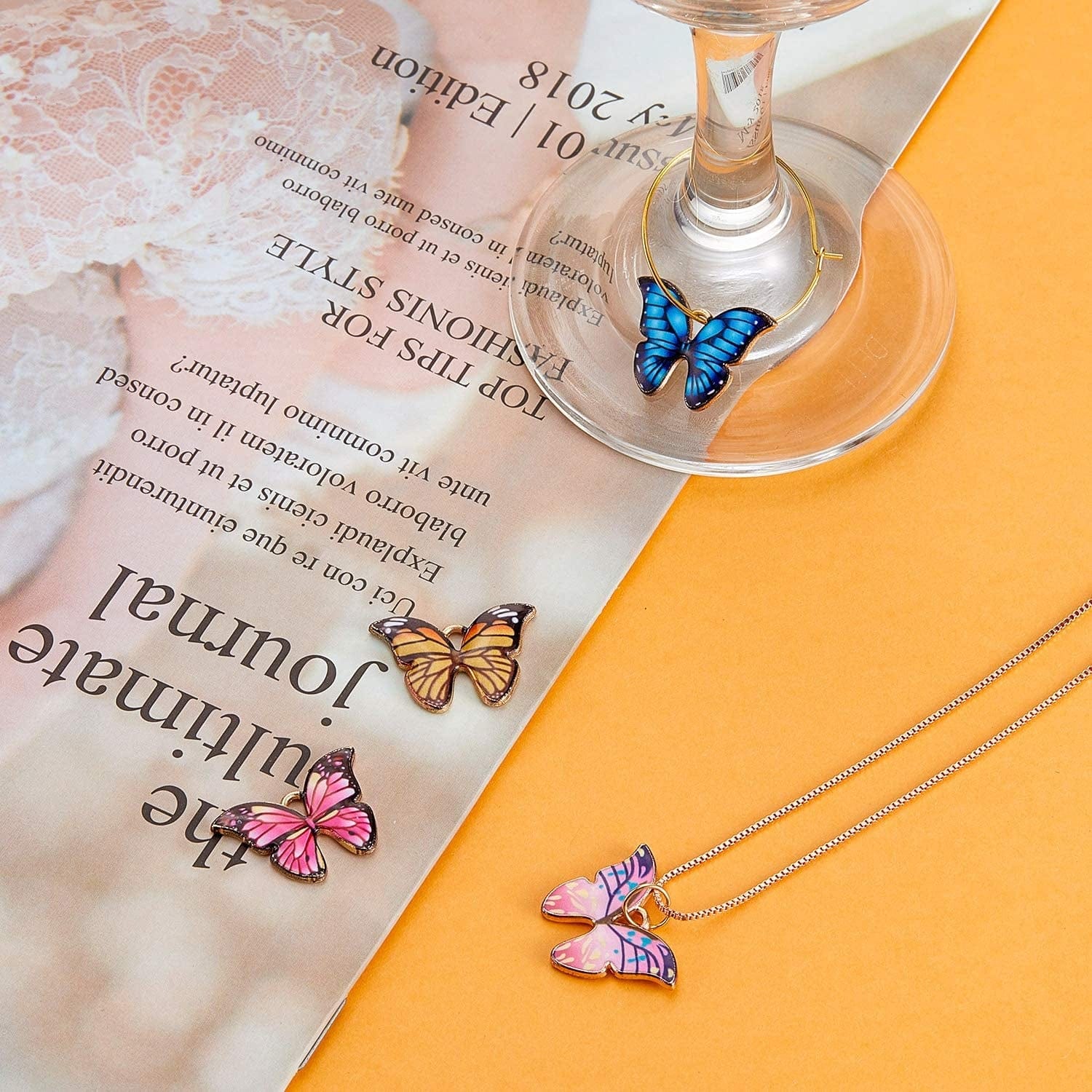 56 Pieces Butterfly Charms Enamel Butterfly Pendants Kawaii Charms for Jewelry Making DIY Necklace Bracelets Accessories