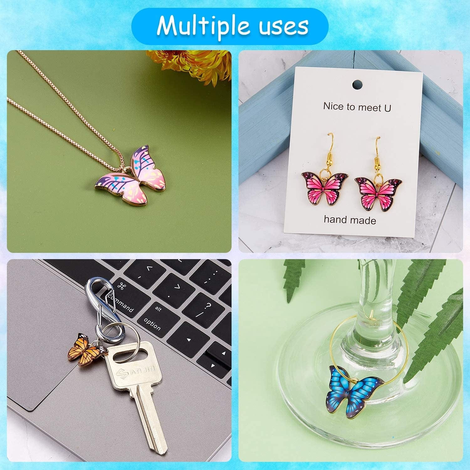 56 Pieces Butterfly Charms Enamel Butterfly Pendants Kawaii Charms for Jewelry Making DIY Necklace Bracelets Accessories