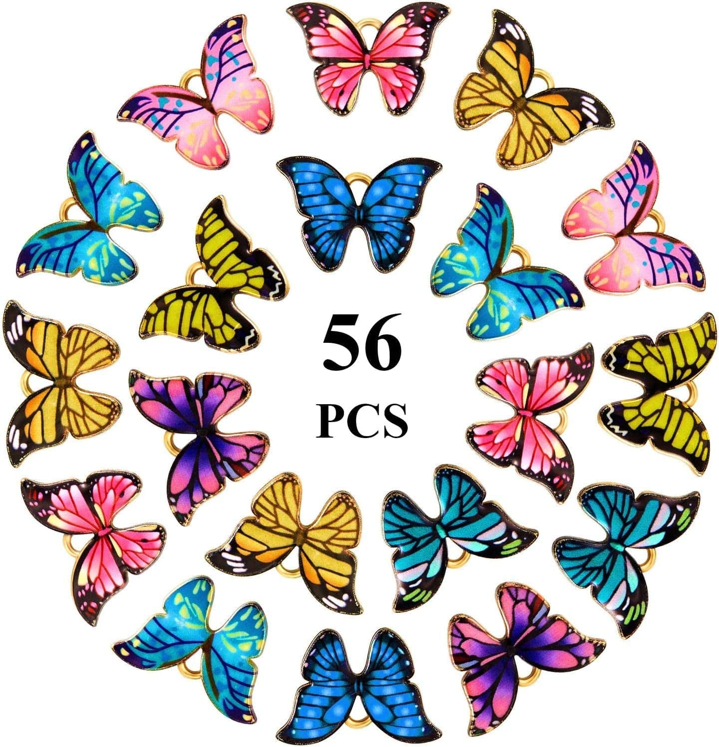 56 Pieces Butterfly Charms Enamel Butterfly Pendants Kawaii Charms for Jewelry Making DIY Necklace Bracelets Accessories