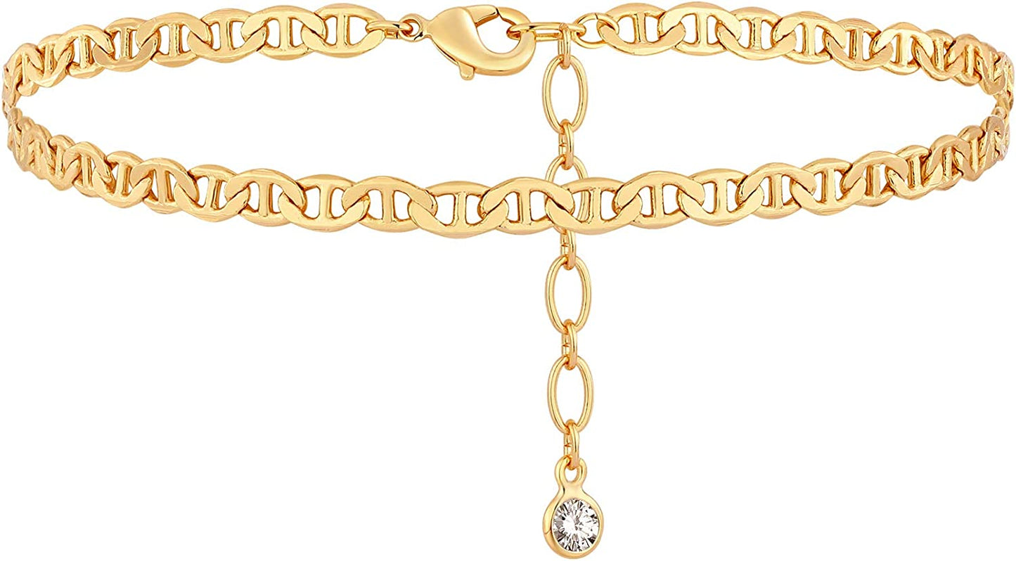 Dremmy Studios Simple Gold Chain Anklet,14K Gold/Silver Plated Dainty Summer Beach Anklets for Women Apparel & Accessories > Jewelry > Anklets DREMMY STUDIOS Flat Marina