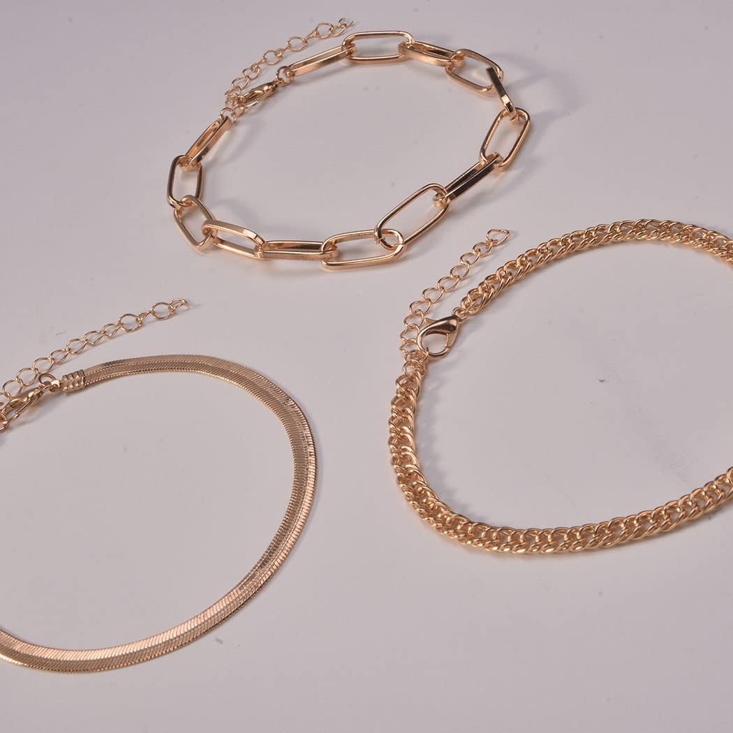 Generic Thick Chain Anklet Bracelet Gold Layered Anklet Set Fashion Foot Jewelry for Women and Teen Girl 3Pcs Apparel & Accessories > Jewelry > Anklets Generic