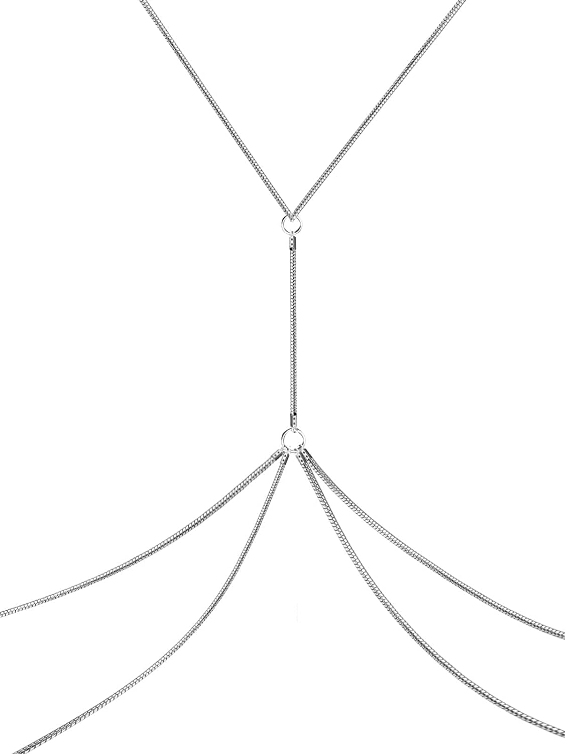 Body Chains for Women Sexy Skinny Crossover Full Body Jewelry for Bikini Swimsuit Wedding Dress Necklace and Belly Chain Set Apparel & Accessories > Jewelry > Body Jewelry Tosmifairy Solid Silver+Round Snake Chain