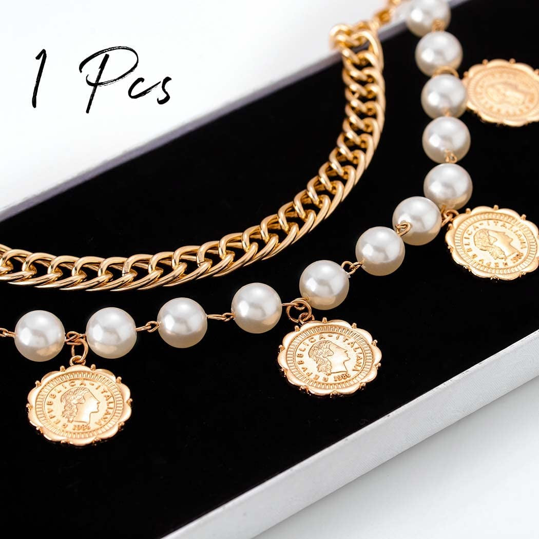 Pearl Tassel Belly Chain Retro Gold Coin Adjustable Chunky Body Chains Layered Nightclub Waist Chain Jewelry for Women & Girls, One Size Apparel & Accessories > Jewelry > Body Jewelry Generic