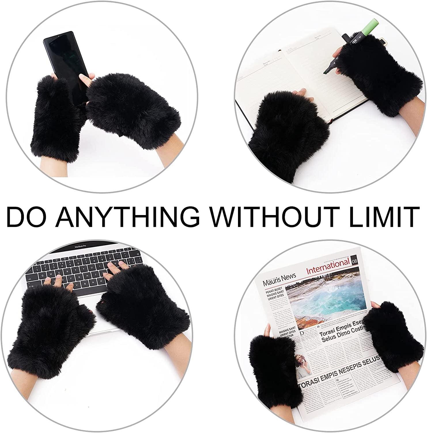 CECELORIA Women Faux Fur Fingerless Gloves - Soft Winter Gloves, Furry Gloves for Women Winter Warm Costume Accessories Apparel & Accessories > Clothing Accessories > Gloves & Mittens CECELORIA