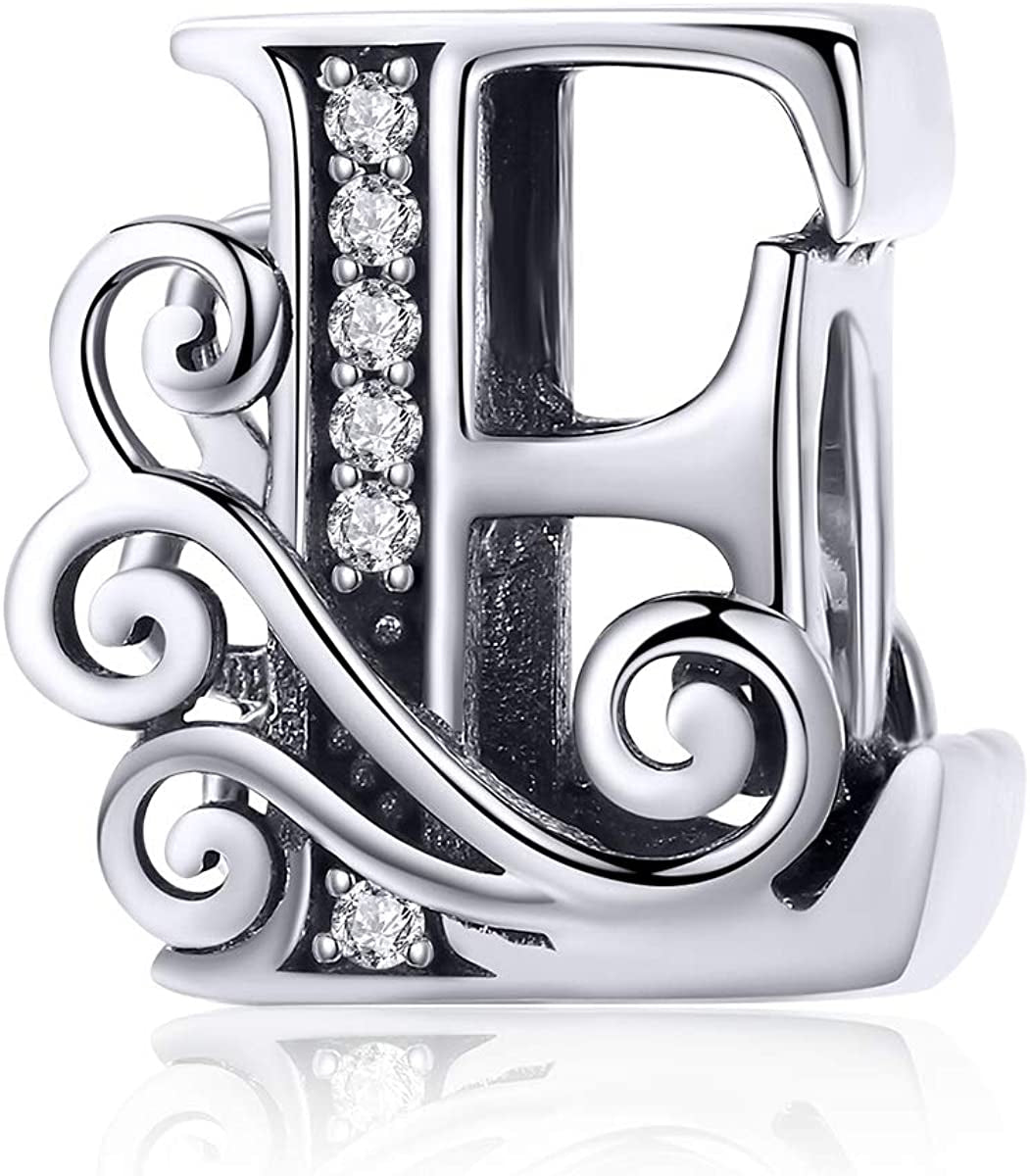 Solid 925 Sterling Silver with Cubic Stones, Complete A~Z Gift Options Alphabet Charm Letter Beads Fit Pandora European Bracelets Apparel & Accessories > Jewelry > Bracelets ABAOLALA ALPHABET E