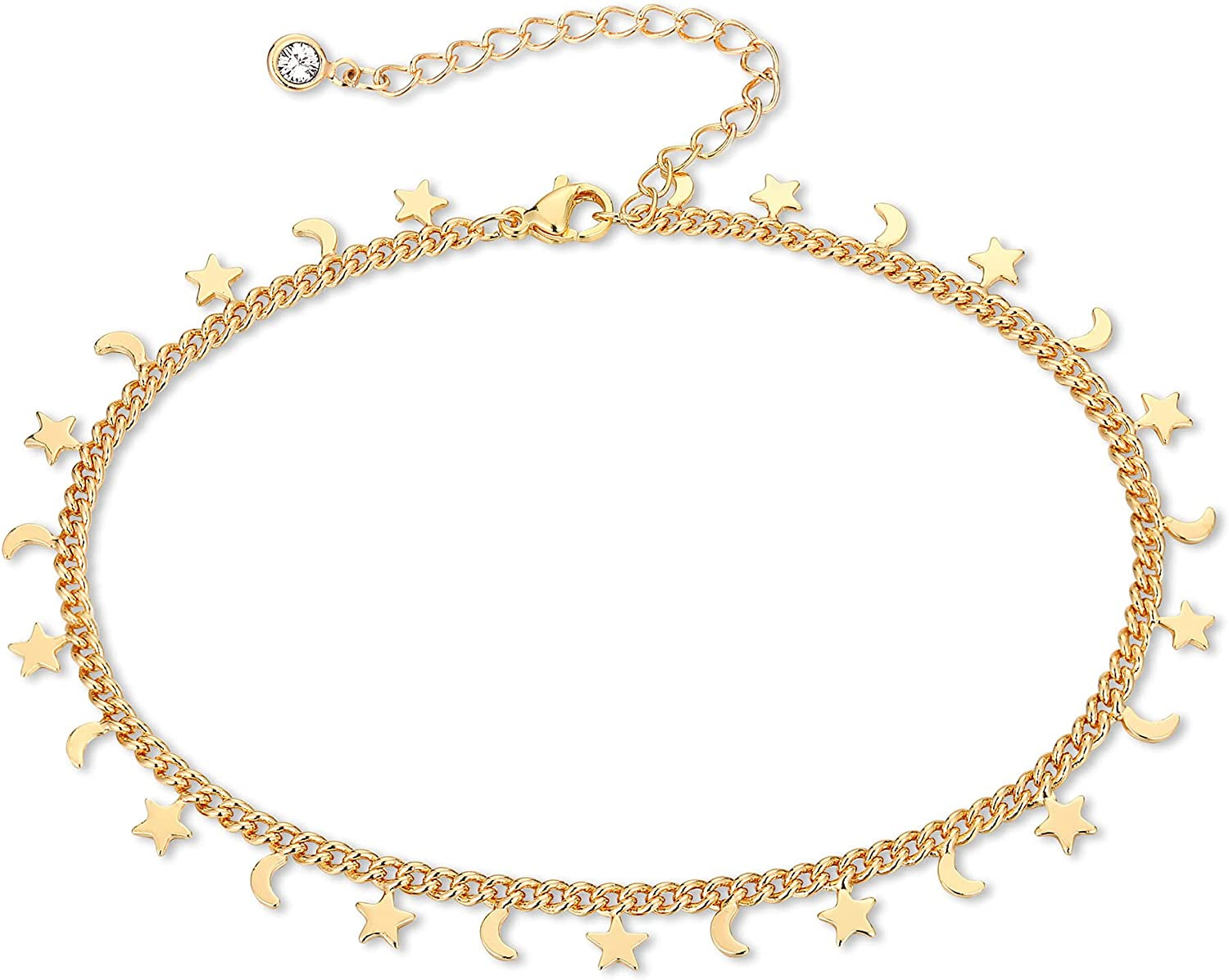 FUNEIA Gold Ankle Bracelets for Women 14K Gold Plated Anklet for Women Daisy Moon Star Evil Eye Anklet Boho Beach Foot Chain Adjustable Dainty Foot Jewelry Apparel & Accessories > Jewelry > Anklets FUNEIA moon star