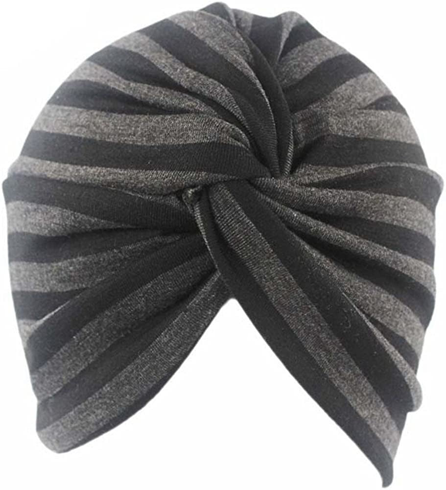 Cotton Striped Beanie Turban Chemo Hat Head Wrap Cap Headwear for Cancer Patients Apparel & Accessories > Clothing Accessories > Headwear beauty YFJH Black/Grey