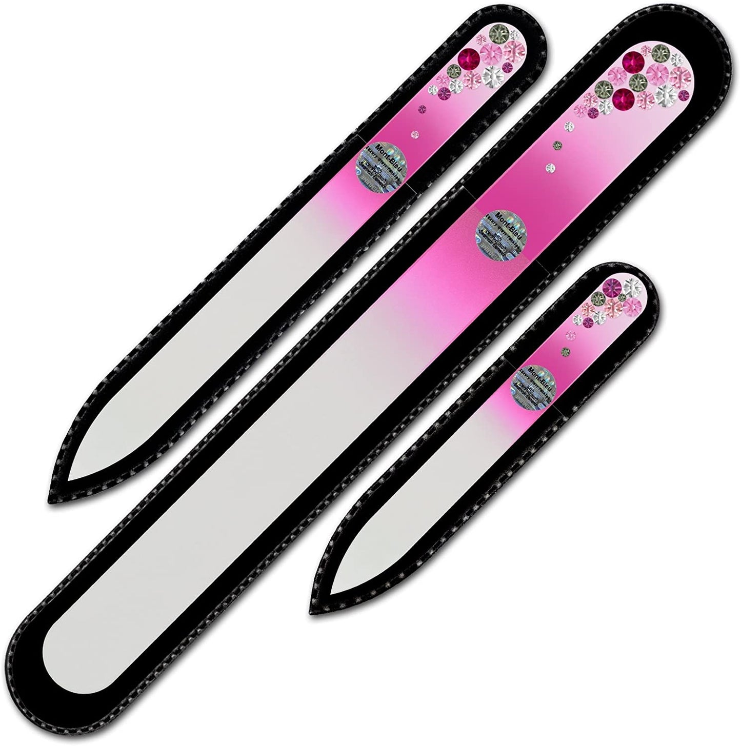 Mont Bleu Set of 3 Glass Nail Files Hand Decorated with Crystals - Handmade Gifts - Czech Tempered Glass - Excellent Nail Filing Tools - the Best Gifts - Crystal Nail File Health & Beauty > Personal Care > Cosmetics > Cosmetic Tools > Nail Tools Mont Bleu Pink