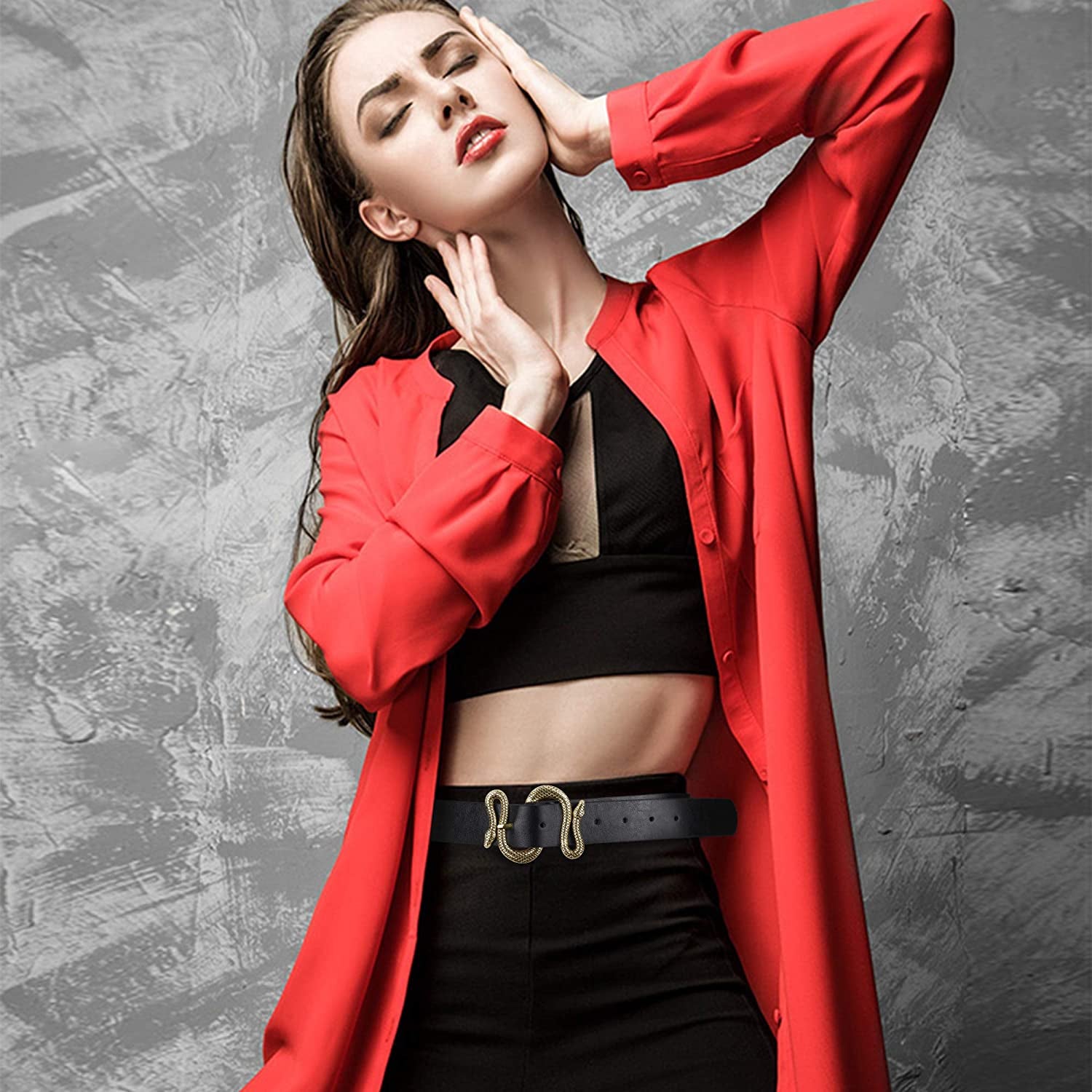 Belts for Women,Women Fashion Leather Belt for Dress with Snake Belt Buckle Apparel & Accessories > Clothing Accessories > Belts taffeta alley