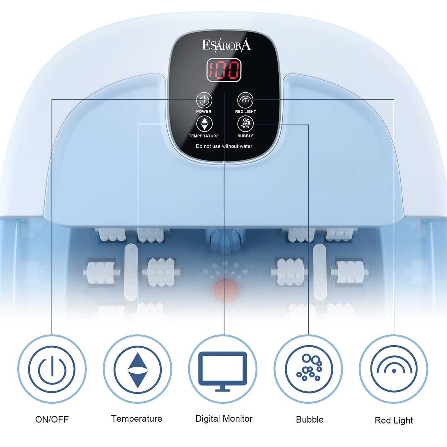 Foot Spa, ESARORA Foot Bath Massager with Heat, Bubbles, Pumice Stone, Medicine Box, Temperature Control, Red Light, Ergonomic Massage Rollers and Acupressure Massage Points, Light Blue Health & Beauty > Personal Care > Foot Care ESARORA