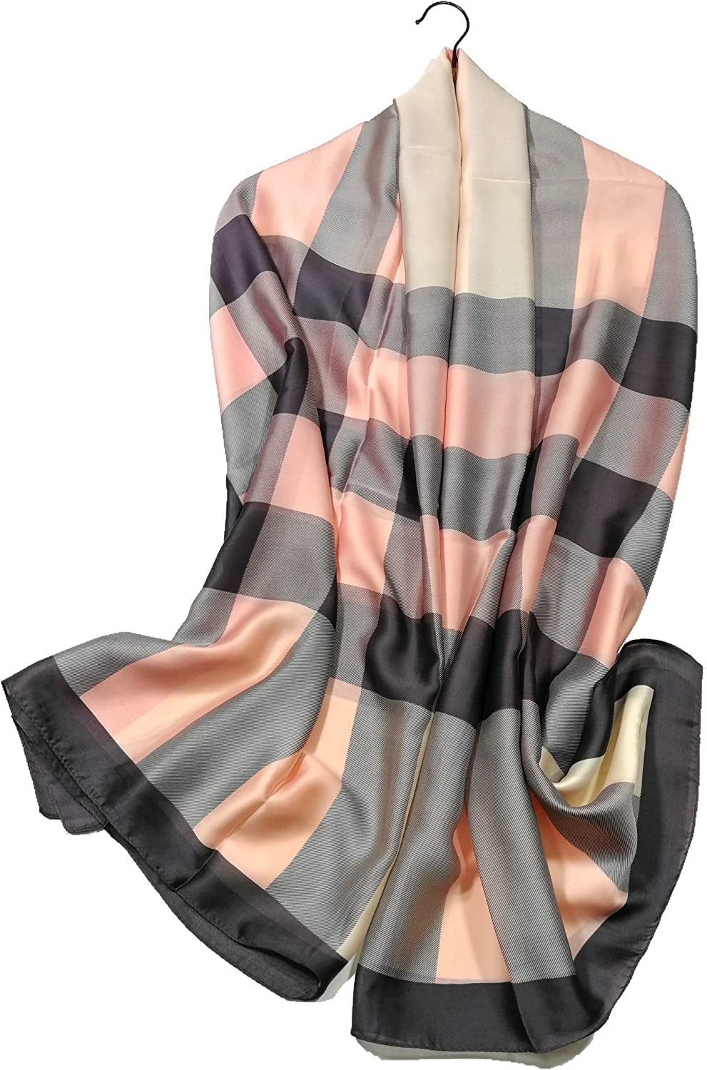Shanlin Silk Feel Long Satin Patterned & Solid Color Scarves for Women in Gift Box Apparel & Accessories > Clothing Accessories > Scarves & Shawls Shanlin Plaid-lightpink