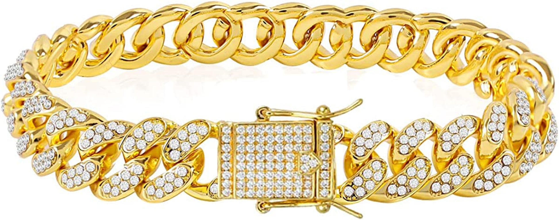 Cuban Link Anklets for Women plus Size Large Ankle Bracelets Gold Silver Rhinestone Diamond Bling Anklets Women 9 10 Inch Apparel & Accessories > Jewelry > Anklets BLBLJERY 13mm-Gold 10 inch